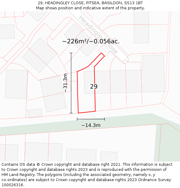 29, HEADINGLEY CLOSE, PITSEA, BASILDON, SS13 1BT: Plot and title map