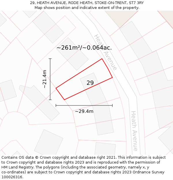 29, HEATH AVENUE, RODE HEATH, STOKE-ON-TRENT, ST7 3RY: Plot and title map