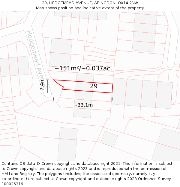 29, HEDGEMEAD AVENUE, ABINGDON, OX14 2NW: Plot and title map