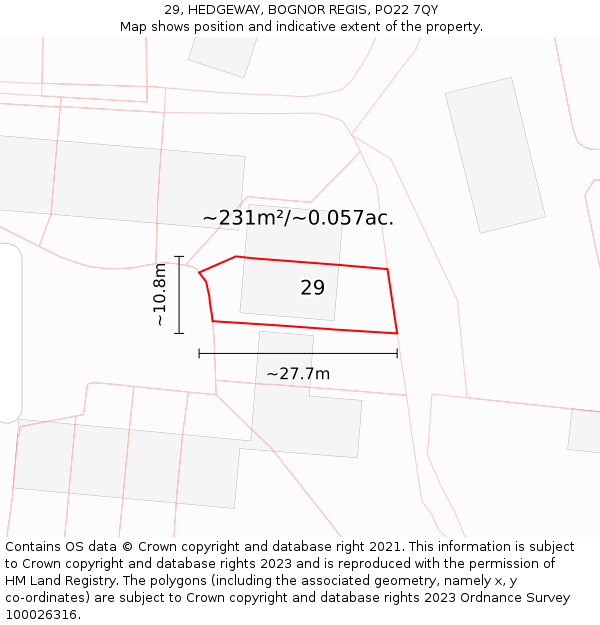 29, HEDGEWAY, BOGNOR REGIS, PO22 7QY: Plot and title map