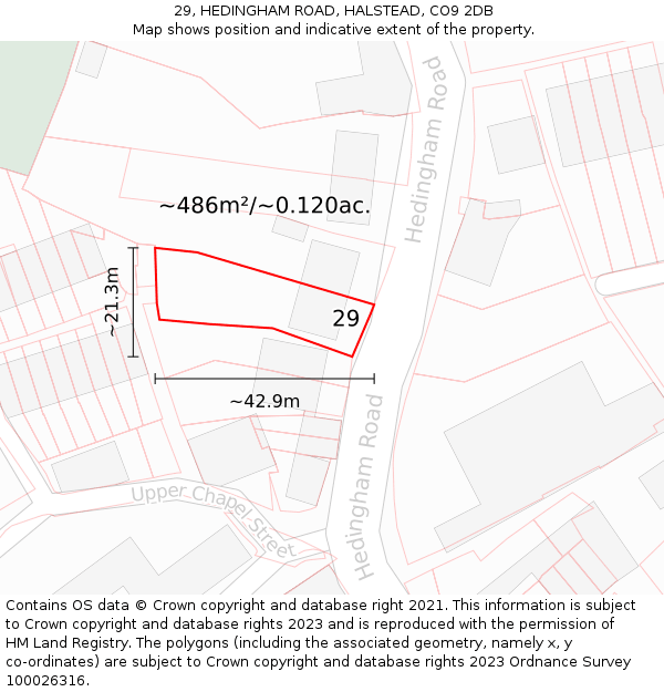 29, HEDINGHAM ROAD, HALSTEAD, CO9 2DB: Plot and title map