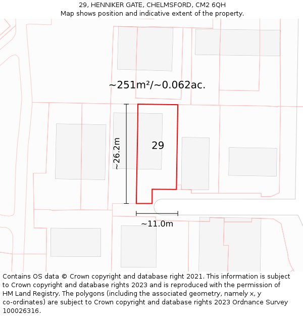 29, HENNIKER GATE, CHELMSFORD, CM2 6QH: Plot and title map