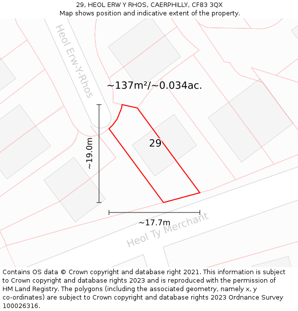 29, HEOL ERW Y RHOS, CAERPHILLY, CF83 3QX: Plot and title map