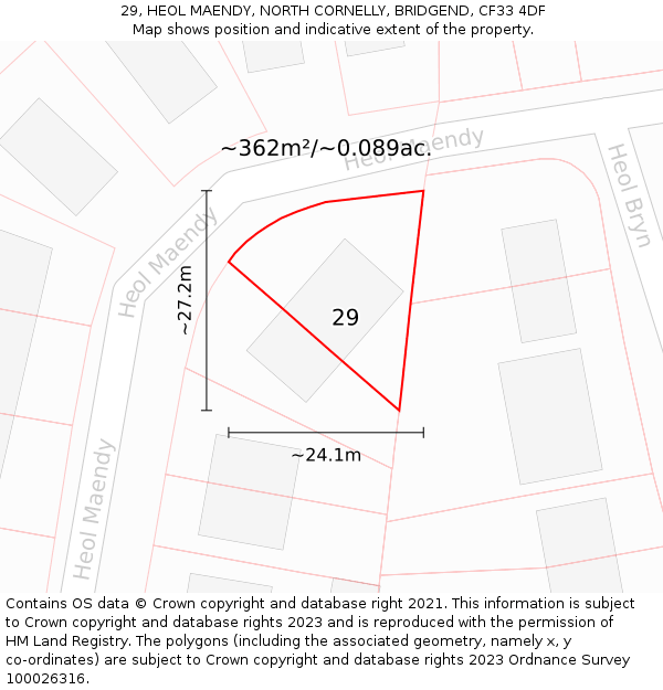 29, HEOL MAENDY, NORTH CORNELLY, BRIDGEND, CF33 4DF: Plot and title map