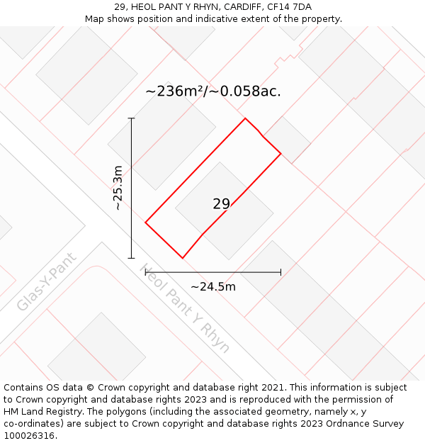 29, HEOL PANT Y RHYN, CARDIFF, CF14 7DA: Plot and title map