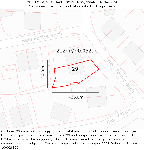 29, HEOL PENTRE BACH, GORSEINON, SWANSEA, SA4 4ZA: Plot and title map