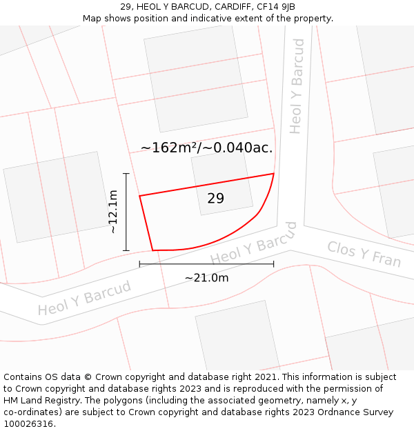 29, HEOL Y BARCUD, CARDIFF, CF14 9JB: Plot and title map