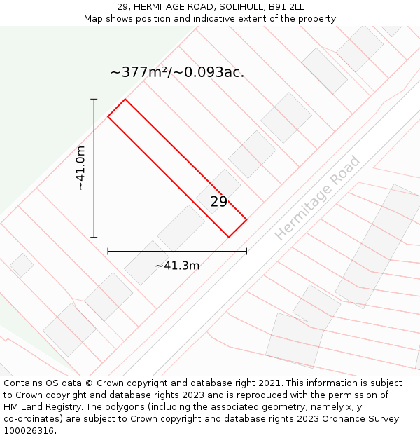 29, HERMITAGE ROAD, SOLIHULL, B91 2LL: Plot and title map