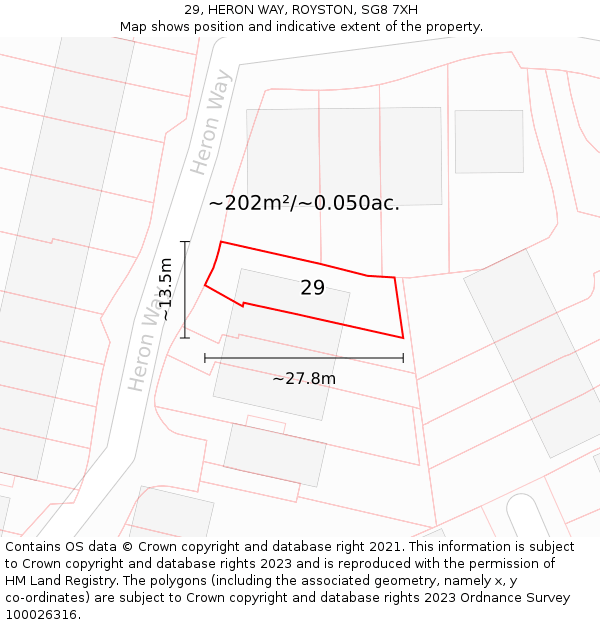 29, HERON WAY, ROYSTON, SG8 7XH: Plot and title map