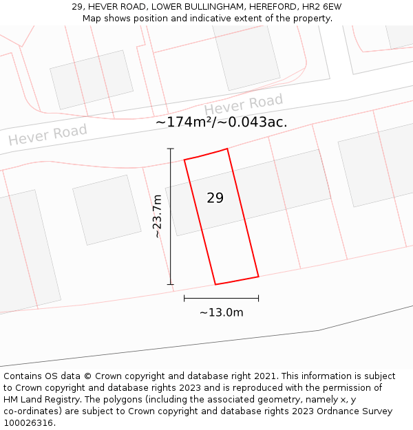 29, HEVER ROAD, LOWER BULLINGHAM, HEREFORD, HR2 6EW: Plot and title map