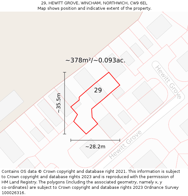 29, HEWITT GROVE, WINCHAM, NORTHWICH, CW9 6EL: Plot and title map