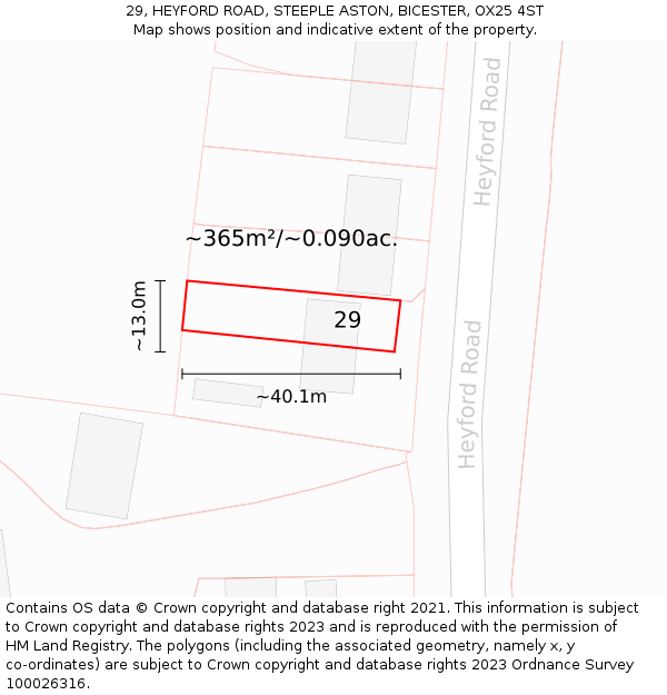 29, HEYFORD ROAD, STEEPLE ASTON, BICESTER, OX25 4ST: Plot and title map