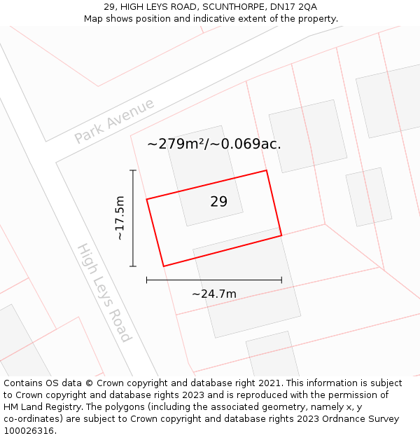 29, HIGH LEYS ROAD, SCUNTHORPE, DN17 2QA: Plot and title map