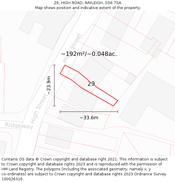 29, HIGH ROAD, RAYLEIGH, SS6 7SA: Plot and title map