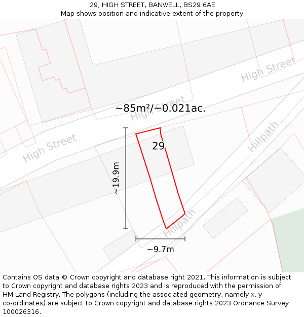 29, HIGH STREET, BANWELL, BS29 6AE: Plot and title map