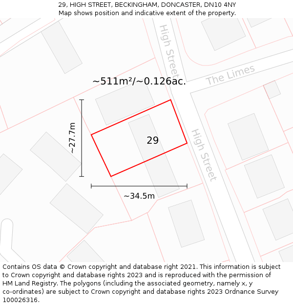 29, HIGH STREET, BECKINGHAM, DONCASTER, DN10 4NY: Plot and title map