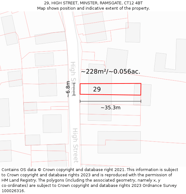 29, HIGH STREET, MINSTER, RAMSGATE, CT12 4BT: Plot and title map