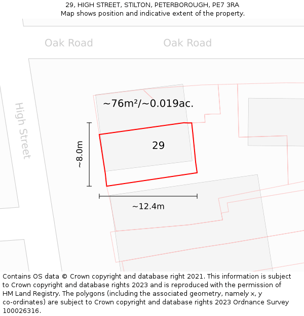 29, HIGH STREET, STILTON, PETERBOROUGH, PE7 3RA: Plot and title map