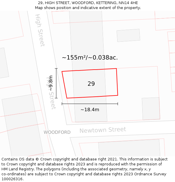 29, HIGH STREET, WOODFORD, KETTERING, NN14 4HE: Plot and title map