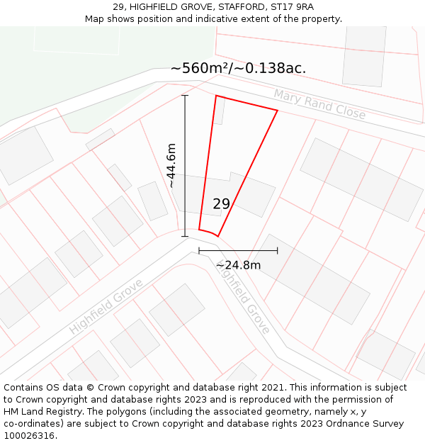 29, HIGHFIELD GROVE, STAFFORD, ST17 9RA: Plot and title map