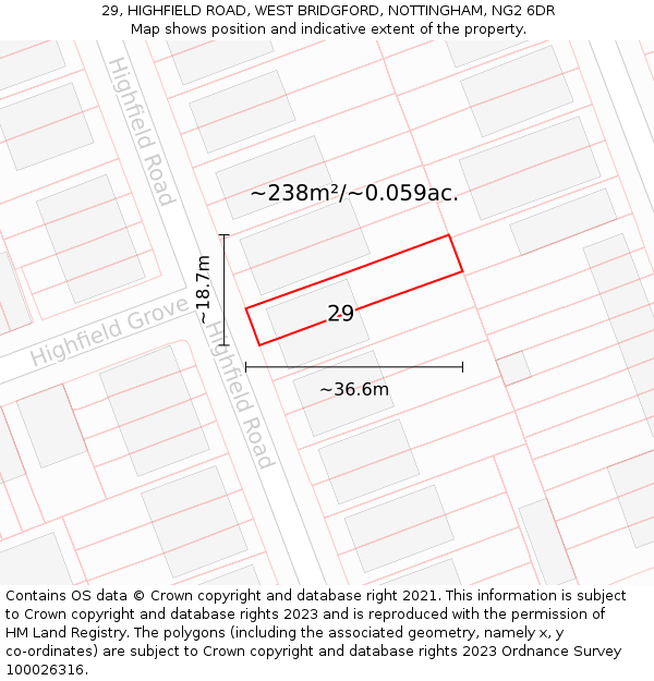 29, HIGHFIELD ROAD, WEST BRIDGFORD, NOTTINGHAM, NG2 6DR: Plot and title map