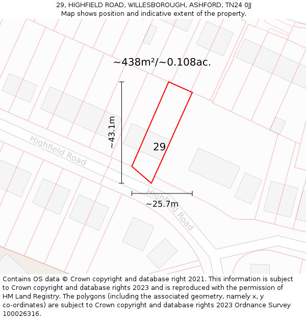 29, HIGHFIELD ROAD, WILLESBOROUGH, ASHFORD, TN24 0JJ: Plot and title map