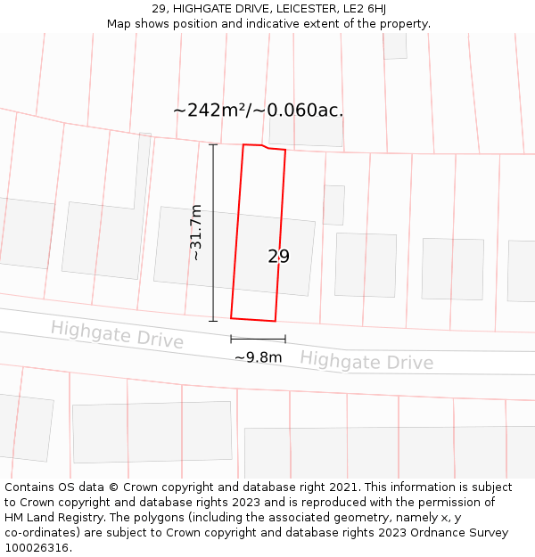 29, HIGHGATE DRIVE, LEICESTER, LE2 6HJ: Plot and title map