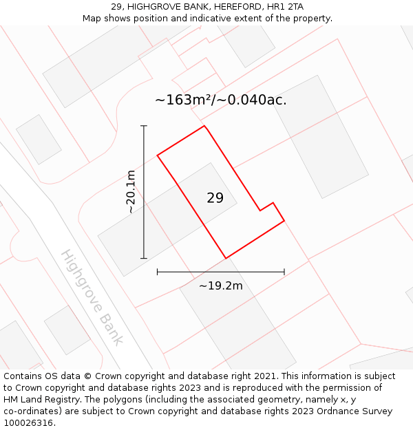 29, HIGHGROVE BANK, HEREFORD, HR1 2TA: Plot and title map