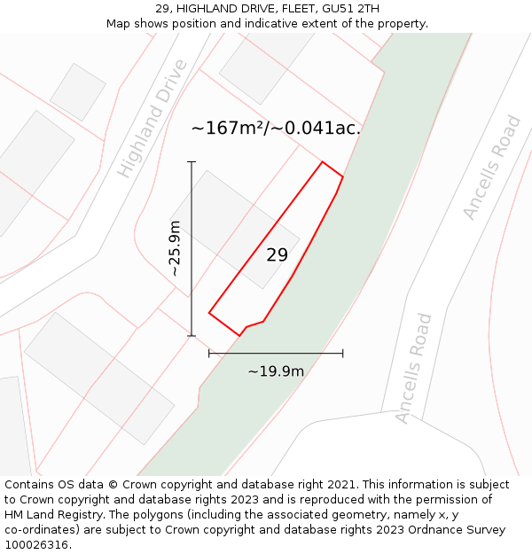 29, HIGHLAND DRIVE, FLEET, GU51 2TH: Plot and title map