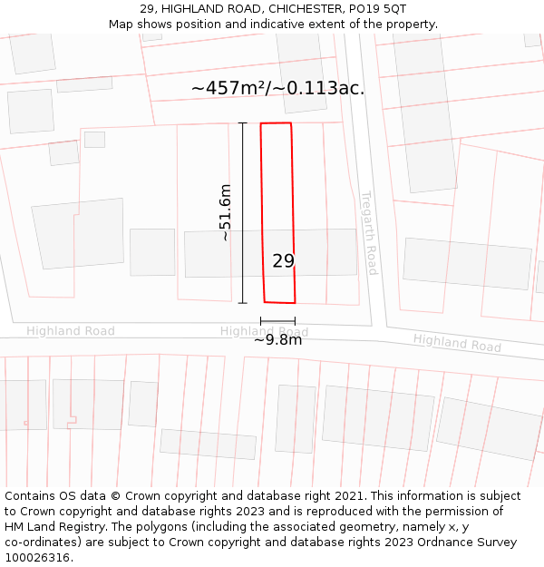 29, HIGHLAND ROAD, CHICHESTER, PO19 5QT: Plot and title map
