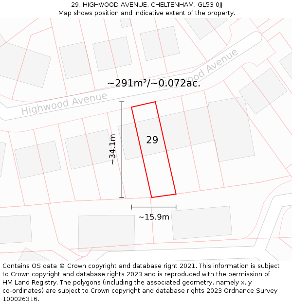 29, HIGHWOOD AVENUE, CHELTENHAM, GL53 0JJ: Plot and title map