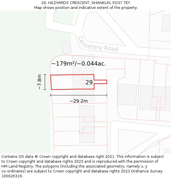 29, HILDYARDS CRESCENT, SHANKLIN, PO37 7EY: Plot and title map