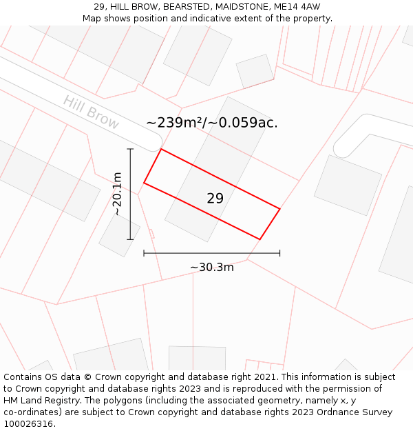 29, HILL BROW, BEARSTED, MAIDSTONE, ME14 4AW: Plot and title map