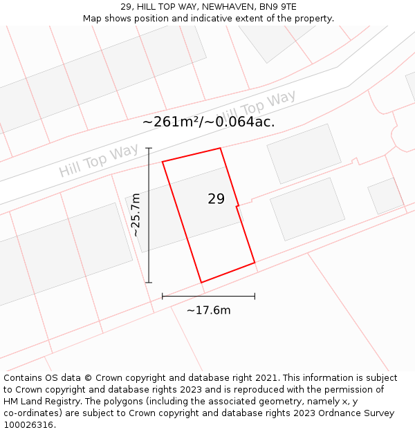 29, HILL TOP WAY, NEWHAVEN, BN9 9TE: Plot and title map