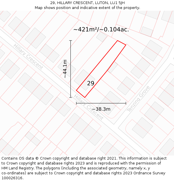 29, HILLARY CRESCENT, LUTON, LU1 5JH: Plot and title map
