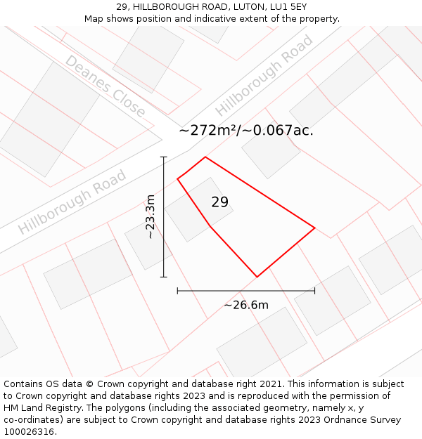 29, HILLBOROUGH ROAD, LUTON, LU1 5EY: Plot and title map