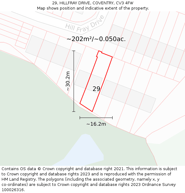 29, HILLFRAY DRIVE, COVENTRY, CV3 4FW: Plot and title map