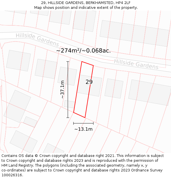 29, HILLSIDE GARDENS, BERKHAMSTED, HP4 2LF: Plot and title map