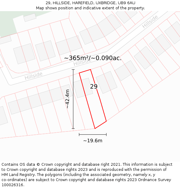 29, HILLSIDE, HAREFIELD, UXBRIDGE, UB9 6AU: Plot and title map