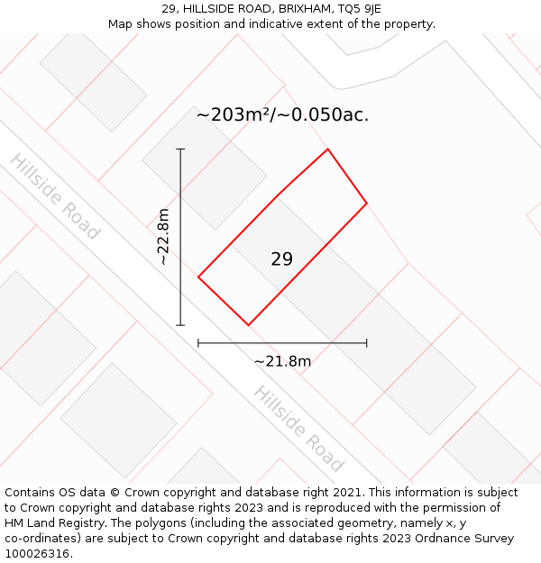 29, HILLSIDE ROAD, BRIXHAM, TQ5 9JE: Plot and title map