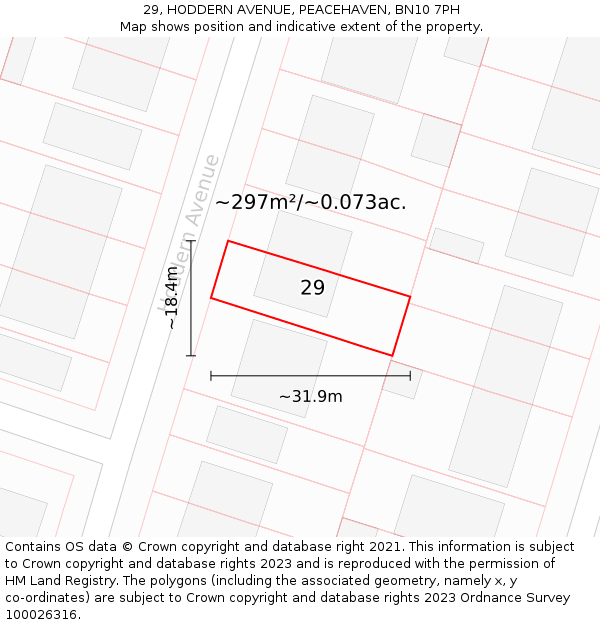 29, HODDERN AVENUE, PEACEHAVEN, BN10 7PH: Plot and title map