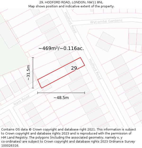 29, HODFORD ROAD, LONDON, NW11 8NL: Plot and title map