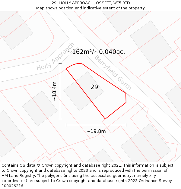 29, HOLLY APPROACH, OSSETT, WF5 9TD: Plot and title map