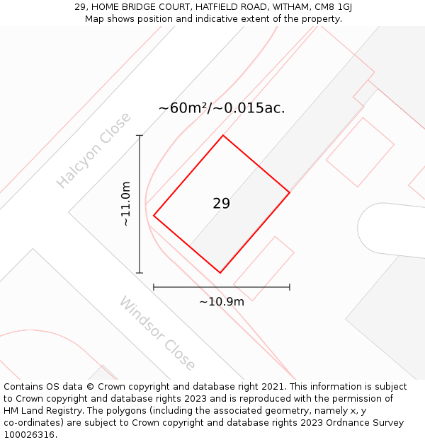 29, HOME BRIDGE COURT, HATFIELD ROAD, WITHAM, CM8 1GJ: Plot and title map