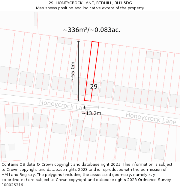 29, HONEYCROCK LANE, REDHILL, RH1 5DG: Plot and title map