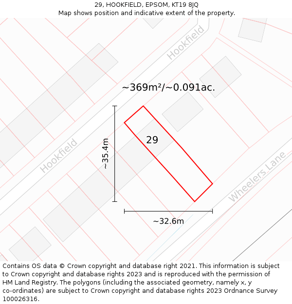 29, HOOKFIELD, EPSOM, KT19 8JQ: Plot and title map