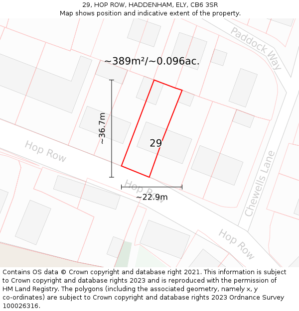 29, HOP ROW, HADDENHAM, ELY, CB6 3SR: Plot and title map