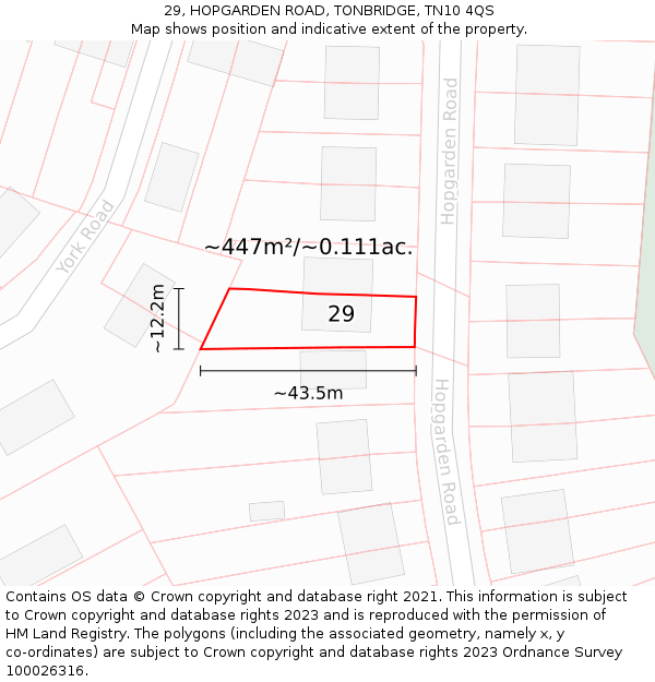 29, HOPGARDEN ROAD, TONBRIDGE, TN10 4QS: Plot and title map