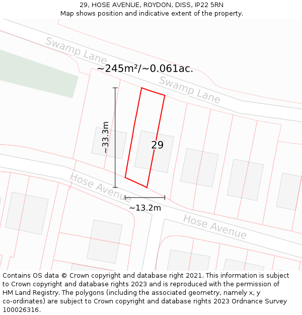 29, HOSE AVENUE, ROYDON, DISS, IP22 5RN: Plot and title map