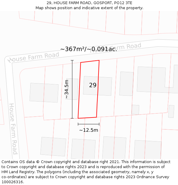 29, HOUSE FARM ROAD, GOSPORT, PO12 3TE: Plot and title map